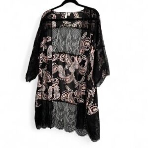 Black and Pink Pailey and Lace Kimono Boho Women's Size XL